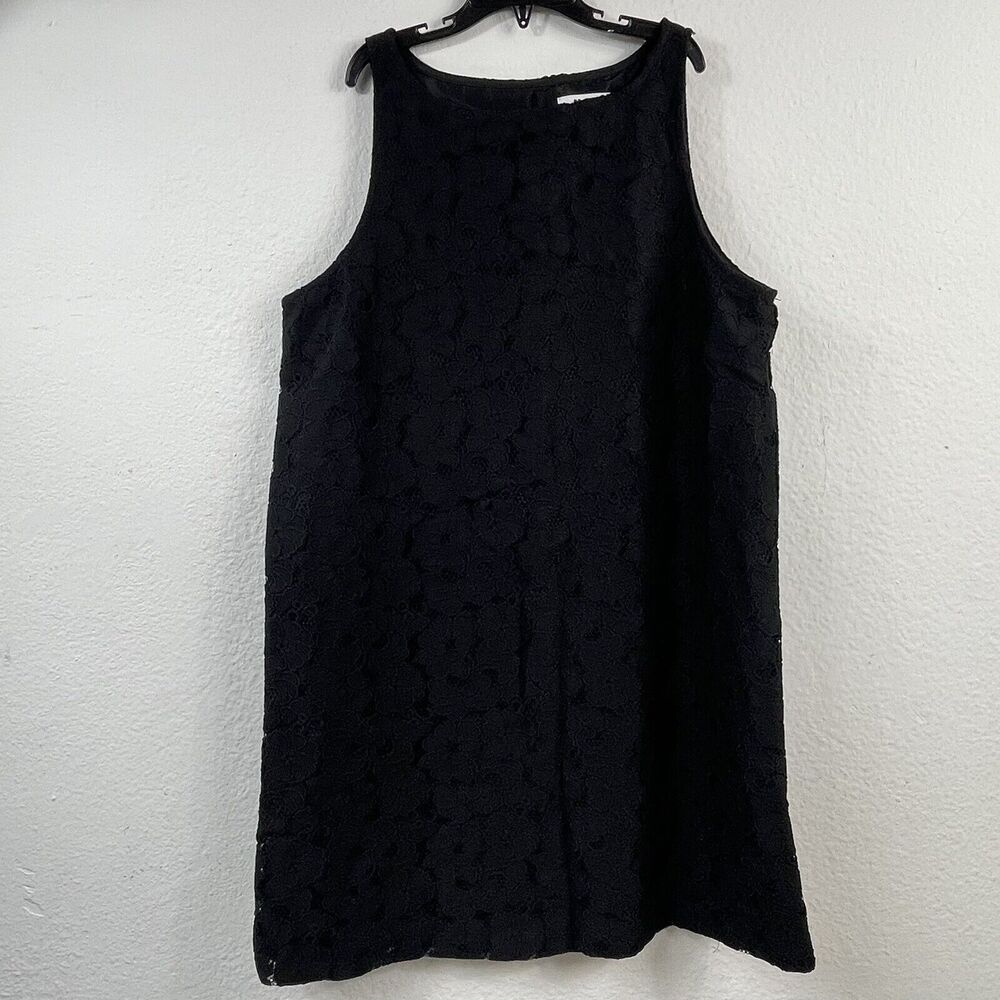 BB DAKOTA Womens Black Sleeveless Crew Neck Lace Pullover Shift Dress LBD Size 4
